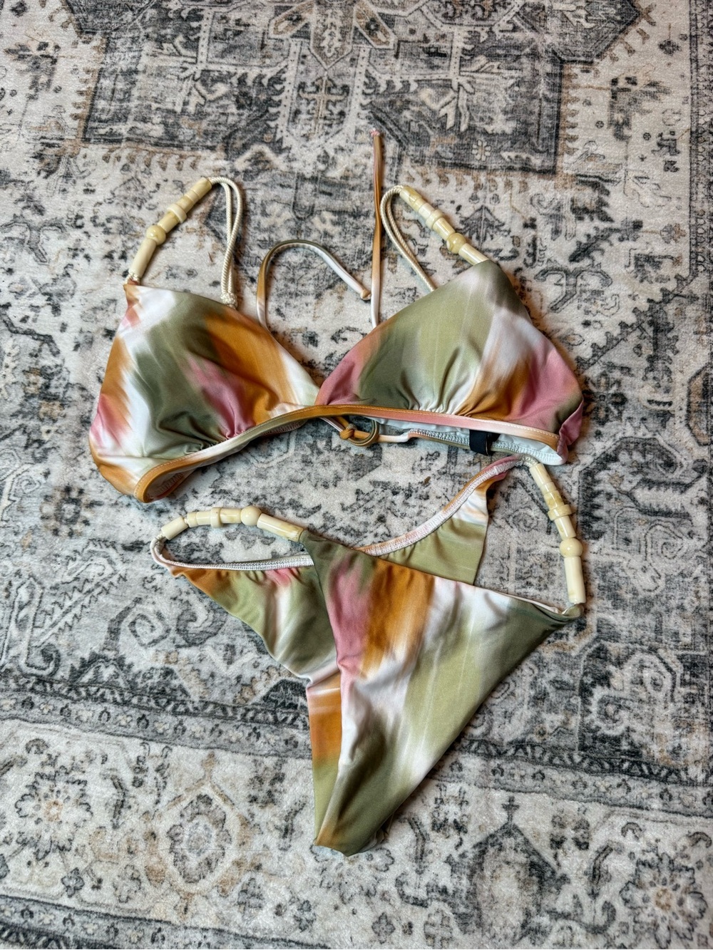 Multicolor Tie-Dye Beaded Strap Bikini